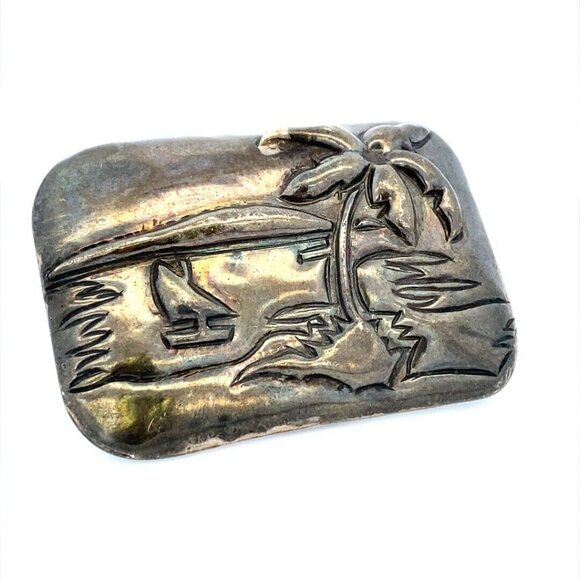VTG Estate Hallmark Mexico Silver Tropical Palm Tree Sea Boat Belt Buckle! 101 - Picture 8 of 13